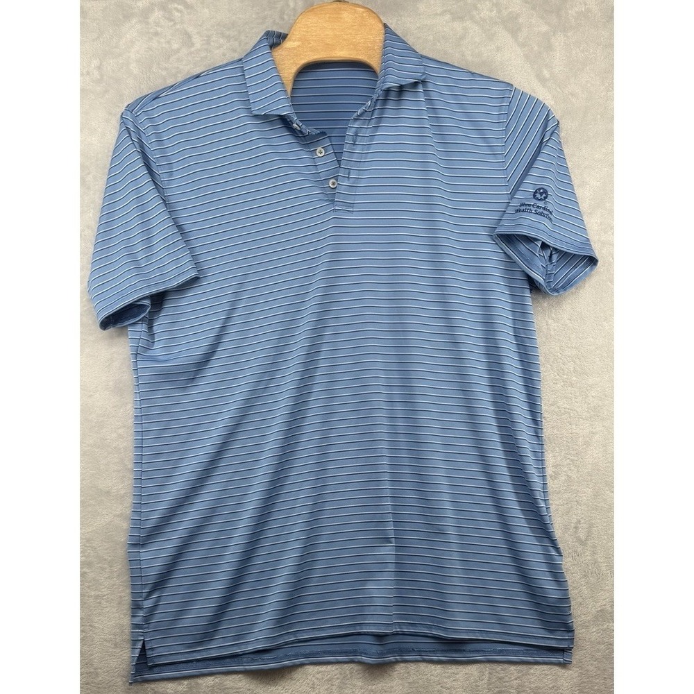 Holderness & Bourne Blue Striped Polo Shirt Golf Performance Sleeve Logo Mens XL